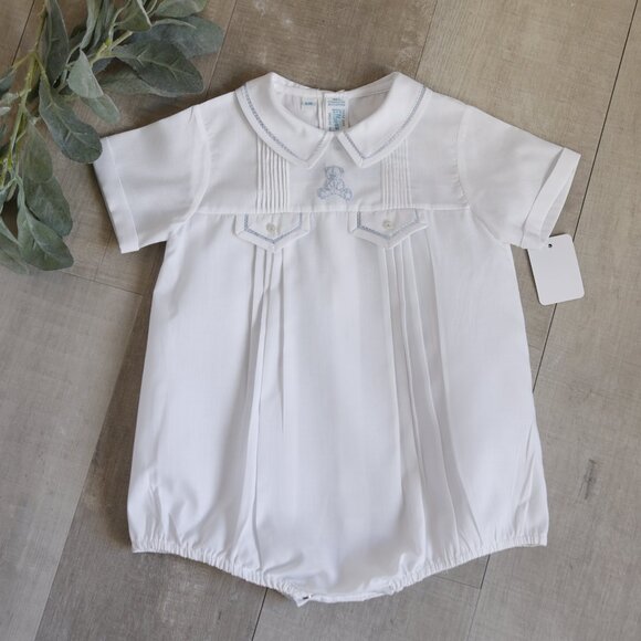 White Heirloom Teddy Bear Creeper Romper Feltman Brothers 6 Months RARE NWOT